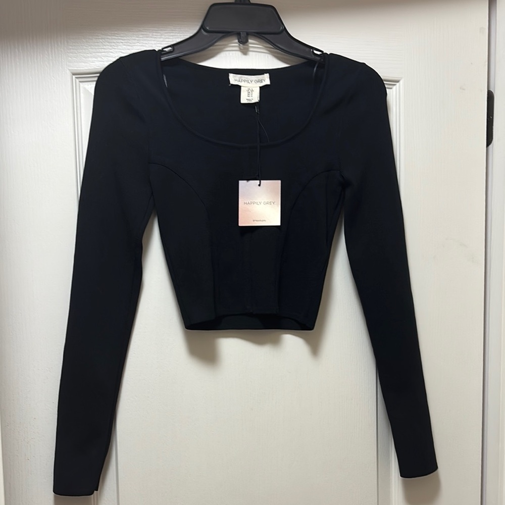 Black Long Sleeve Fitted Crop Bodysuit